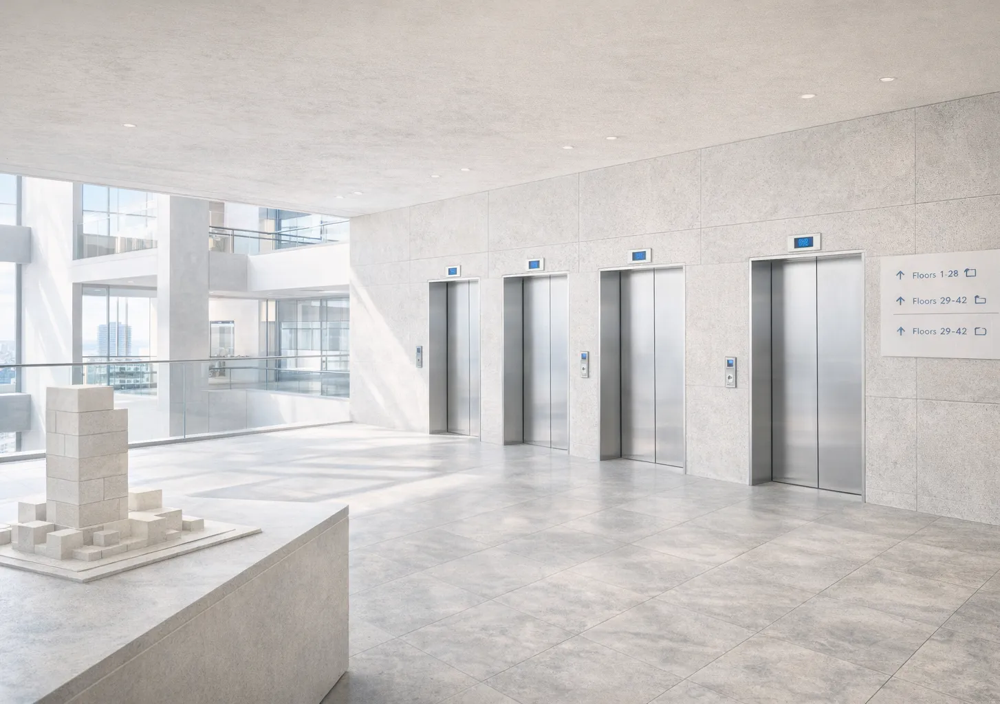 Architectural elevator lobby representing building-focused planning