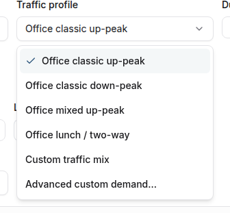 Traffic profile menu with Advanced custom demand available below the Standard profiles